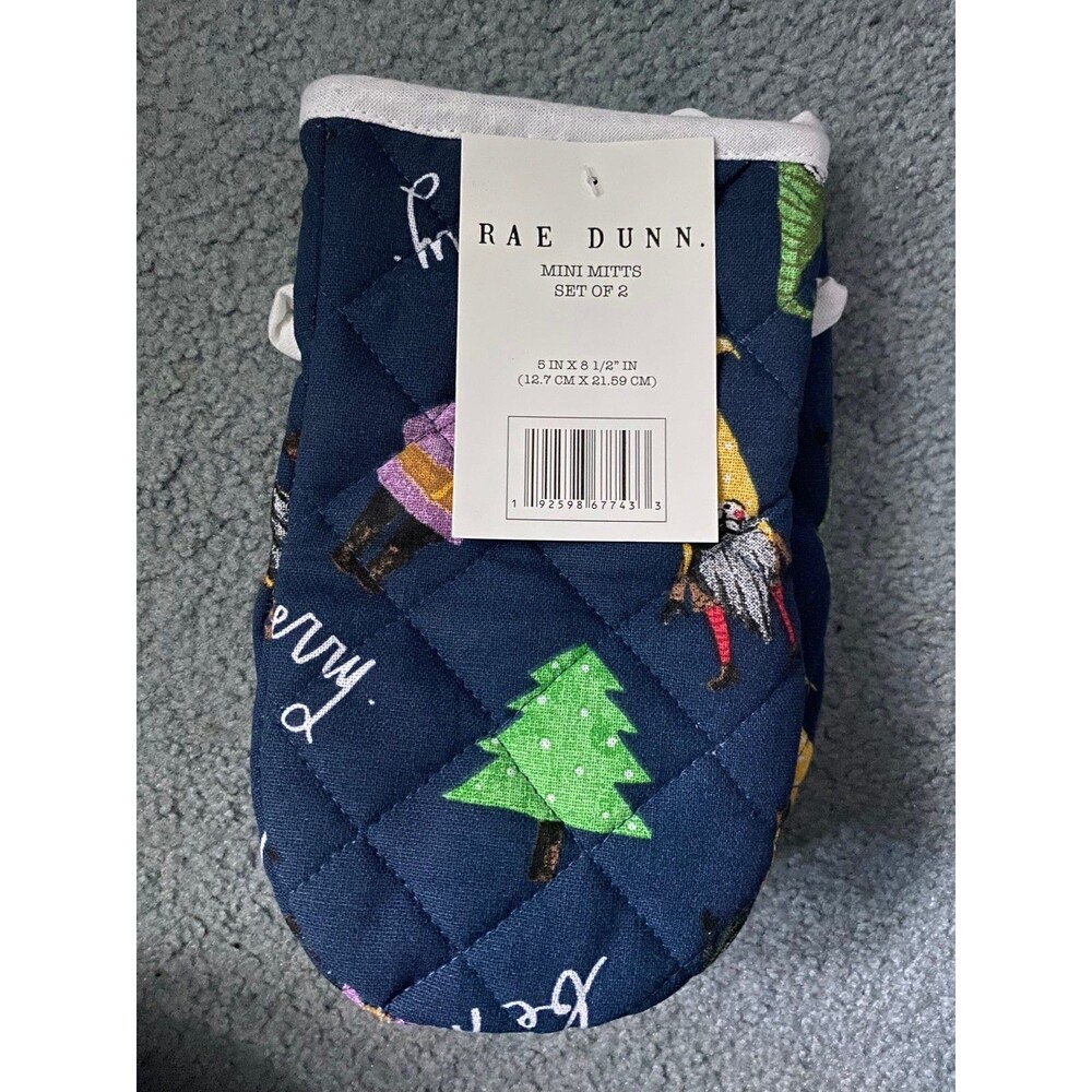Rae Dunn Mini Mitts Holiday Festive Gnome Christmas Be Merry Oven Mitts NWT
